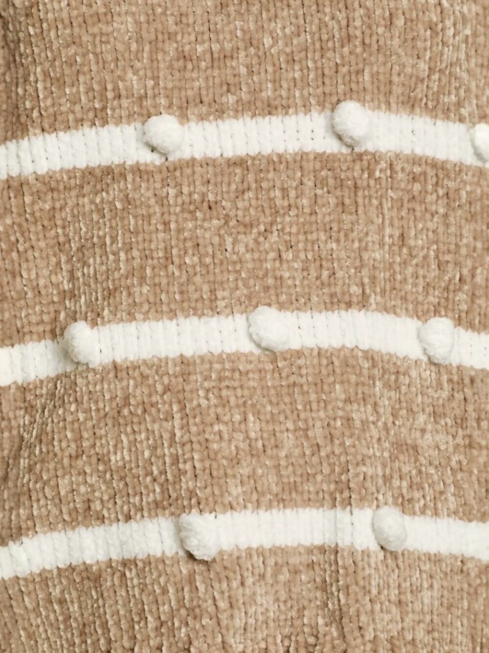 Lulus Cozy Times White and Beige Striped Chenille Knit Pom-Pom Sweater NWT - Picture 5 of 8